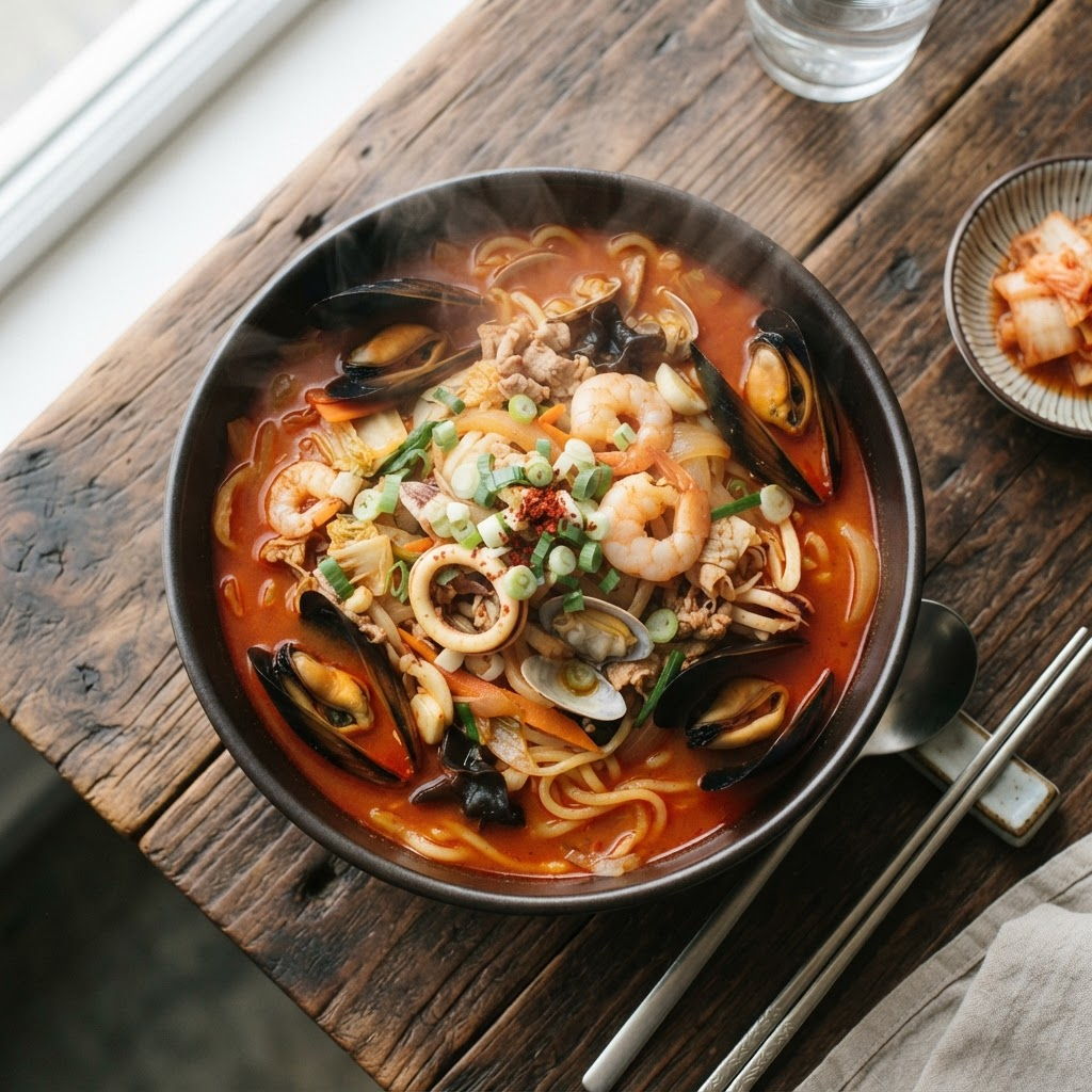 Jjamppong (Spicy Seafood Noodle Soup)