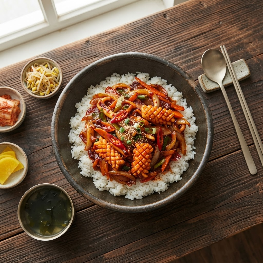 Ojingeo Deopbap (Spicy Squid Rice Bowl)