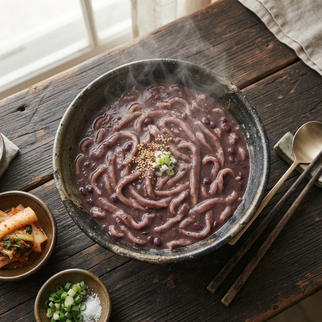 Pat Kalguksu (Red Bean Noodle Soup)